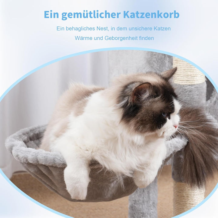 Hey-brother Kratzbaum, 105 cm Klein stabil Katzenbaum mit abnehmbaren Spielzeugen, Höhle, 1 Plattfor