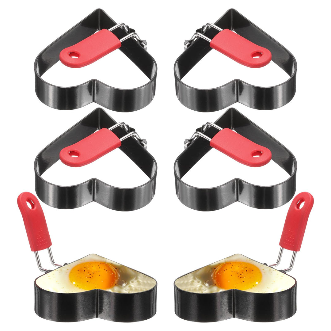QUARKZMAN 6 Stück Herzform Spiegeleiformen 9cm Form PancakeAntihaftbeschichtung mit Silikon-Klappgri