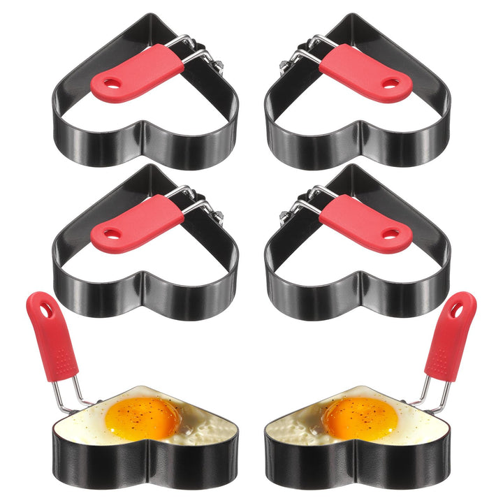QUARKZMAN 6 Stück Herzform Spiegeleiformen 9cm Form PancakeAntihaftbeschichtung mit Silikon-Klappgri