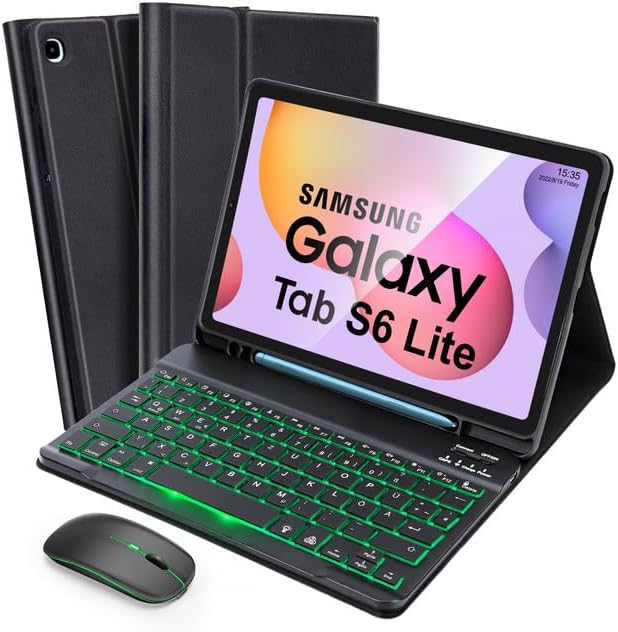 SOPPY Tastaturhülle mit Maus für Samsung Galaxy Tab S6 Lite, Hülle mit Tastatur & Maus Schutzhülle f