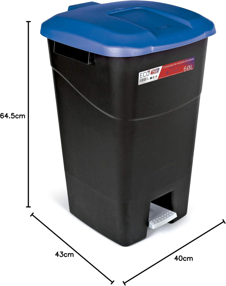 tayg - Abfallbehälter 60 Liter mit Pedal, schwarzer Basis und blauem Deckel