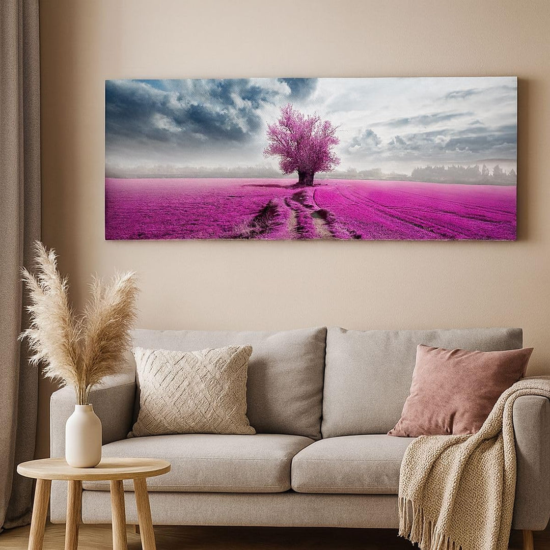 Wandbilder Dekoration Wohnzimmer Heidefeld Baum Wolken Landschaft Panorama Bilder auf Leinwand 120x5