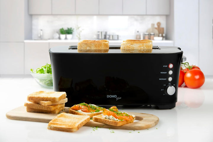 DOMO DO961T Toaster, Edelstahl rostfrei, Schwarz