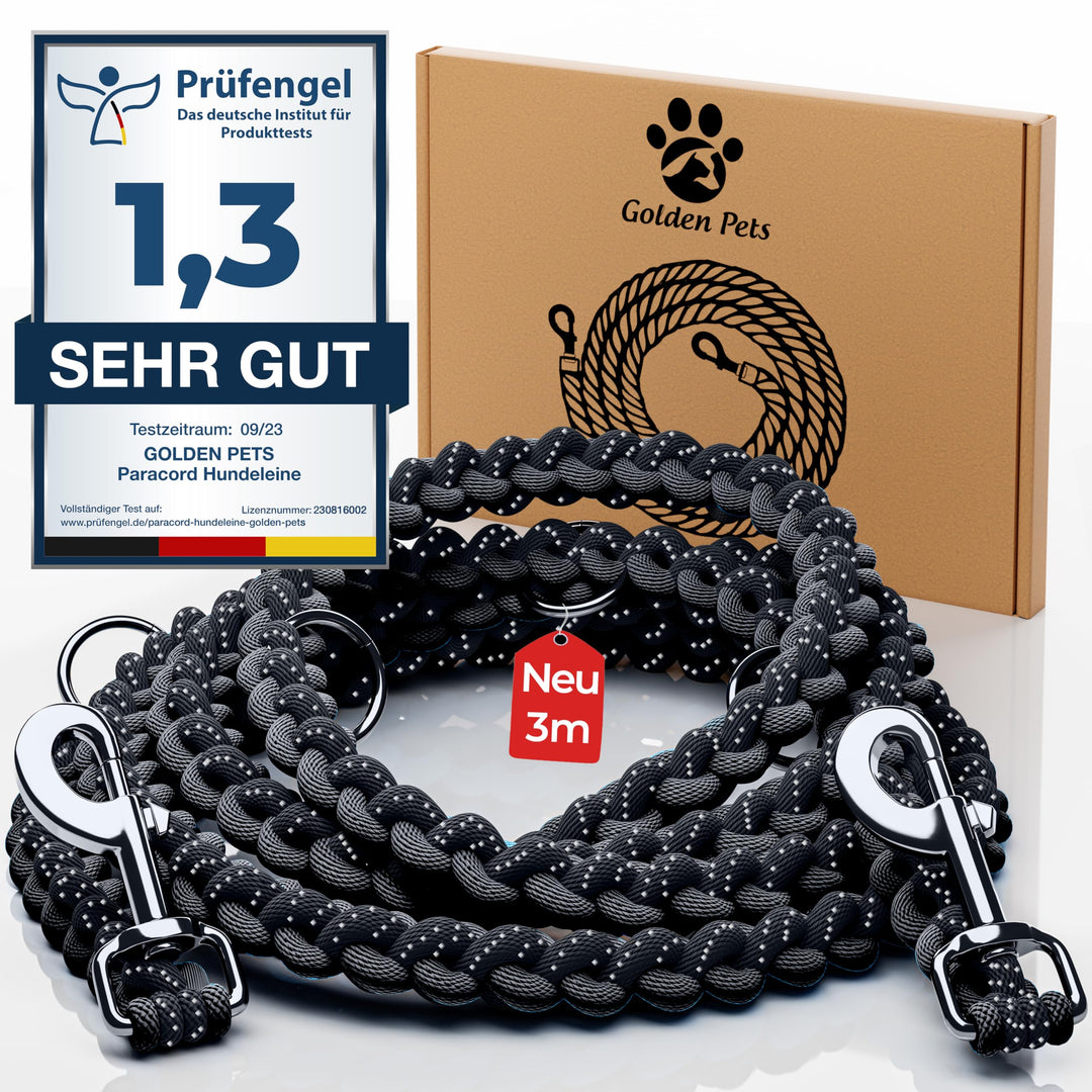 Testnote: Sehr gut - Hundeleine reflektierend I 3m, verstellbar, wetterfest & reissfest bis 250 kg I