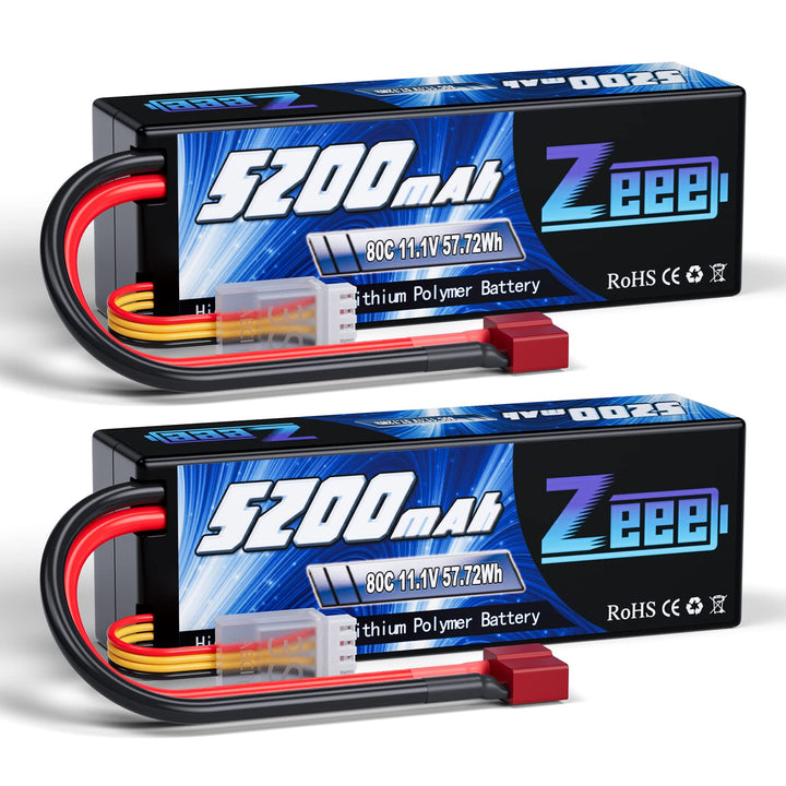 Zeee 3S LiPo Akku 11,1V 80C 5200mAh Hardcase Batterie mit T Stecker für RC Auto, RC Flugzeug, RC Hub
