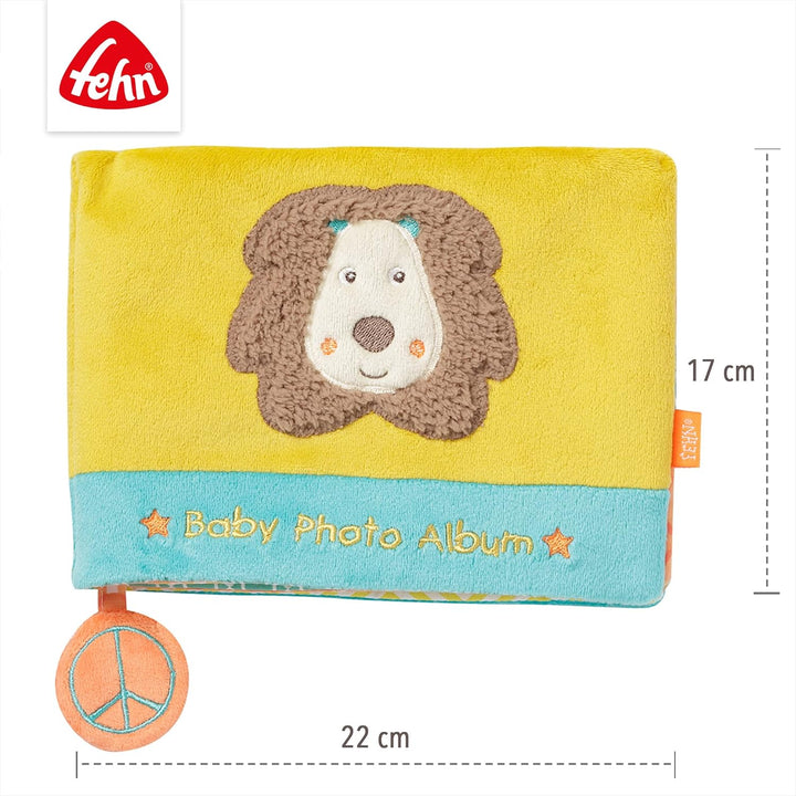 Fehn Fotoalbum Löwe – Erinnerungsbuch Fotobuch zum Selbstgestalten und Fühlen aus Stoff – Babyalbum