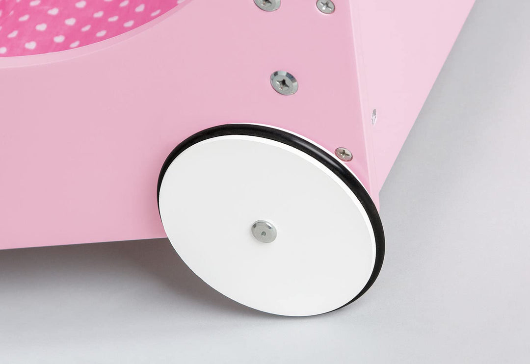 PINOLINO Puppenwagen Jasmin Komplettset, 4-tlg., Rosa & Weiss, Inkl. Bettzeug, Gummierte Räder, MDF,
