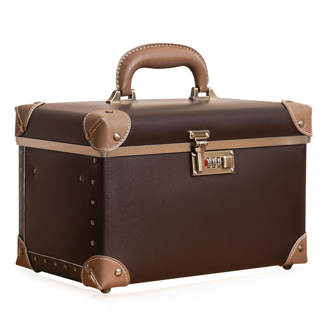 urecity Vintage Leder Kosmetikkoffer mit Spiegel - Hartschale Schminkkoffer für Damen, Reise Make-up