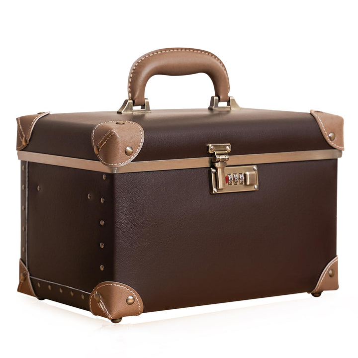 urecity Vintage Leder Kosmetikkoffer mit Spiegel - Hartschale Schminkkoffer für Damen, Reise Make-up