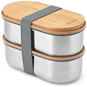 BLACK + BLUM Bento Box Edelstahl mit Bambusholzdeckel, 2 x 500 ML | Sara Kiyo Popowa Edition | 2x au