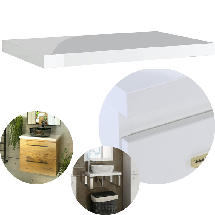 paplinskimoebel Girona Waschtischplatte für Aufsatzbecken Waschbecken, 80 x 40 x 3,6 cm weiss Hochgl