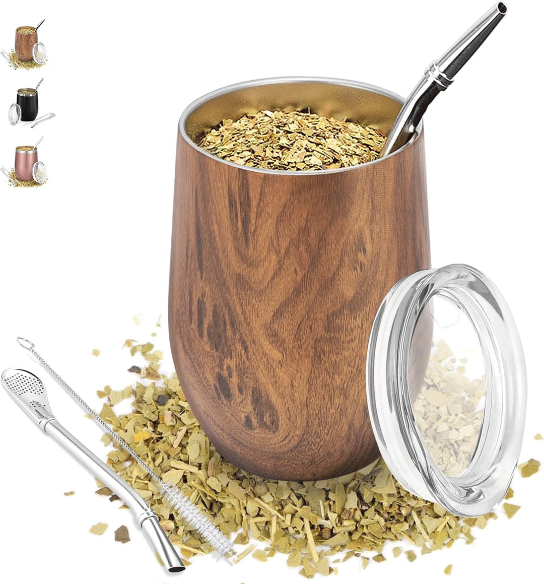 TELANKS Mate Becher, 340 ml Teetassen Set, Edelstahl doppelwand isolier Enthält Bombillas und eine R