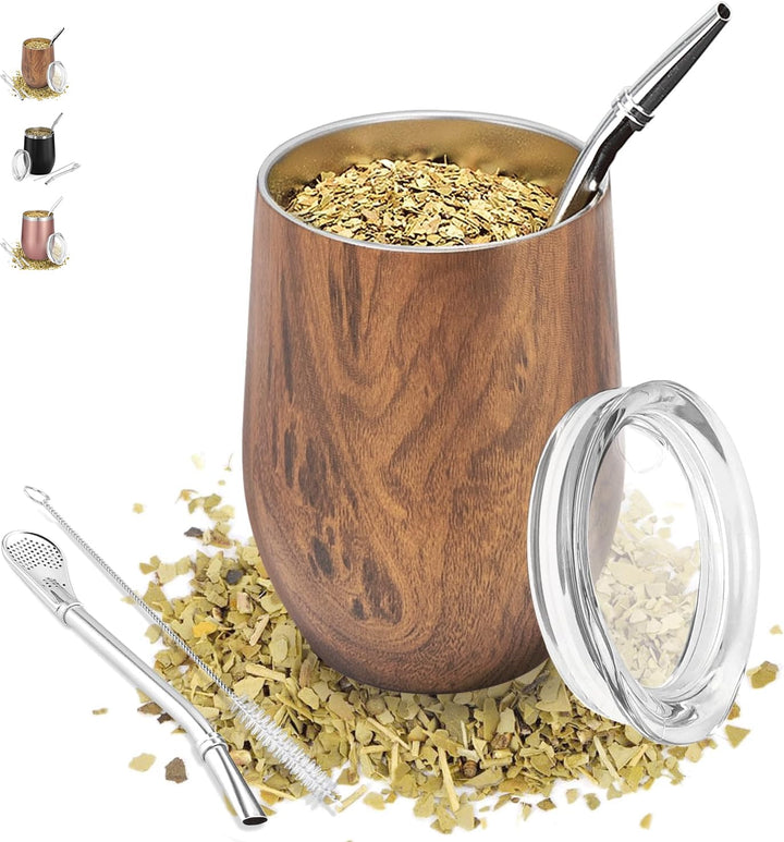 TELANKS Mate Becher, 340 ml Teetassen Set, Edelstahl doppelwand isolier Enthält Bombillas und eine R