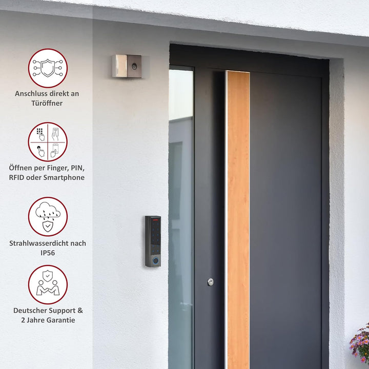 Smart Home Codeschloss mit Fingerprint, RFID und PIN, verwaltbar mit APP, Schwarz (Codeschloss + Gat
