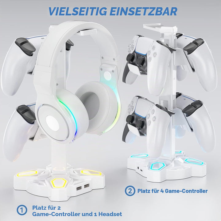 RGB Kopfhörer Halter, KDD Headset Halterung Drehbar mit 9 Lichtmodi, Controller Halter mit 2 USB Ans