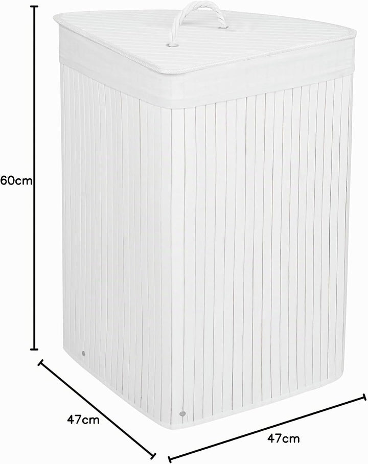 SPRINGOS Eckwäschekorb, Wäschesammler mit Deckel, 73 L, Wäschetonne, Bambus, platzsparend, Badeinric