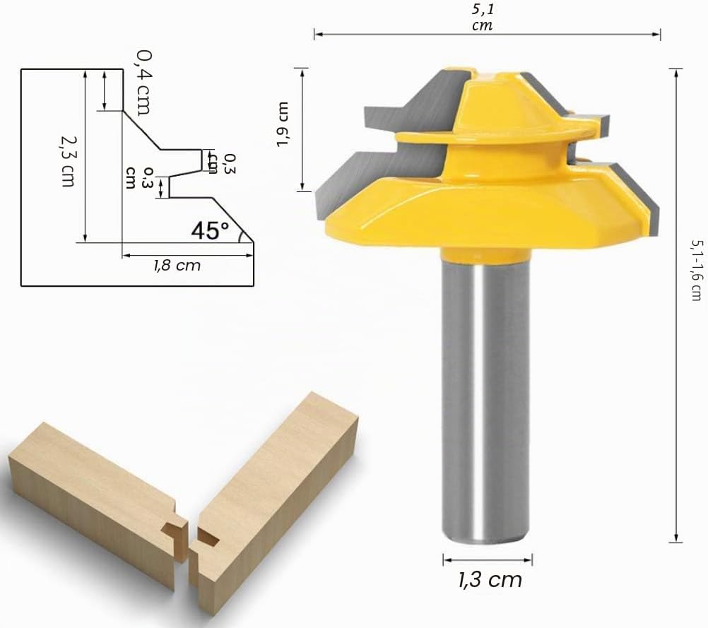 45 Grad Lock Mitre Router Bit, APLUS Holzfräser, Nutfräser + 1/2 12,7 mm Schaft Zungenschaft und Nut