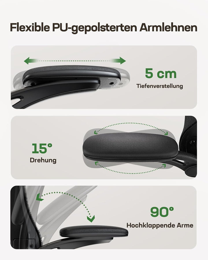 Marsail Bürostuhl Ergonomisch Schreibtischstuhl: Ergonomischer Bürostuhl mit 2D-Kopfstütze, 2D-Lende
