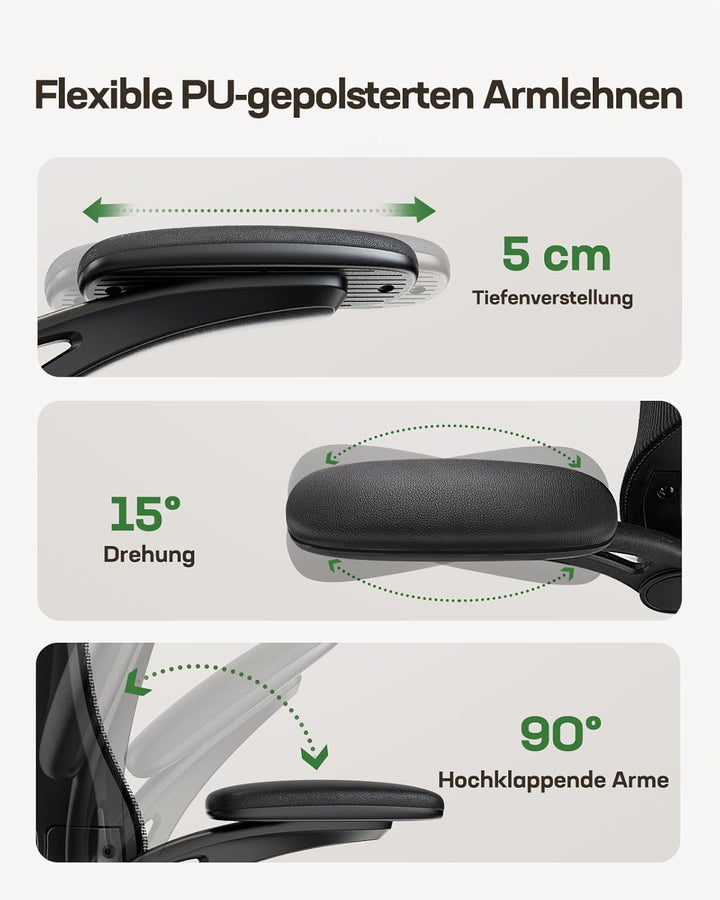 Marsail Bürostuhl Ergonomisch Schreibtischstuhl: Ergonomischer Bürostuhl mit 2D-Kopfstütze, 2D-Lende