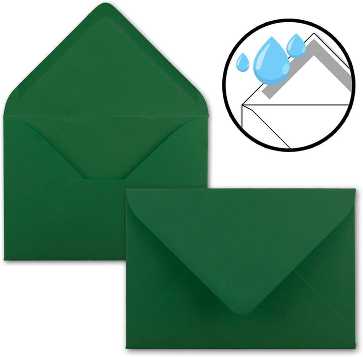 25x Faltkarten Set DIN A6/C6 mit Brief-Umschlägen in Dunkel-Grün - inklusive Einleger - 14,8 x 10,5