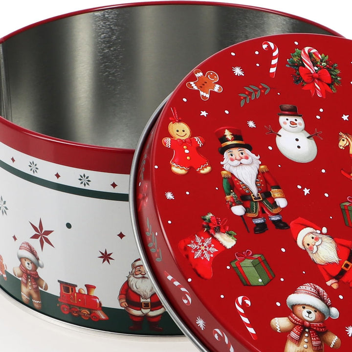 com-four® 3x Vorratsdosen aus Metall - ineinander stapelbare Keksdosen mit Adventskranz, Nussknacker