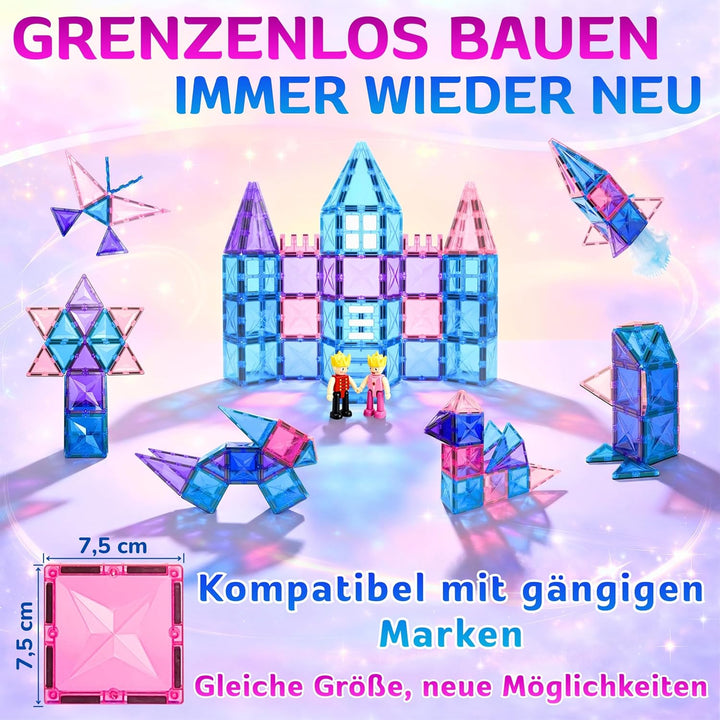 Magnetische Bausteine 116 Teile inkl. 2 Autos, Montessori Sensorik Spielzeug ab 3 Jahre, Magnetbaust