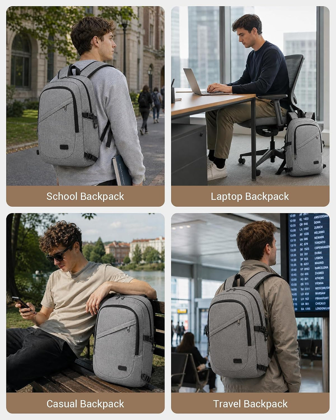 KONO Laptop Rucksack für Herren und Damen, Wasserdichter und Diebstahlsicher Business Laptoprucksack