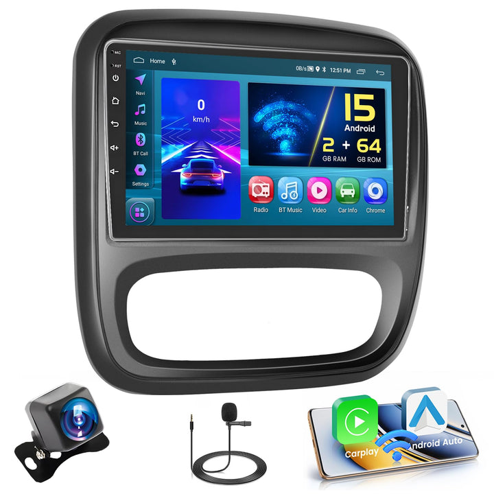 Hikity Android 15 Autoradio mit Navi für Opel Vivaro B Renault Trafic FIAT Talento Nissan NV 300 Rad