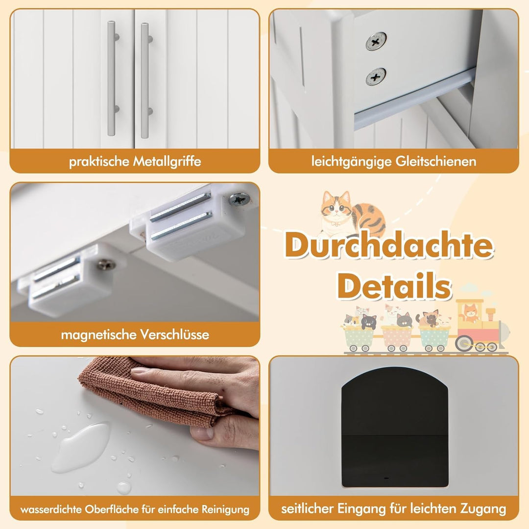 COSTWAY Katzenschrank für Katzentoilette, Katzenklo Schrank mit 2 Schubladen, 2 Türen & Eingang, Kat