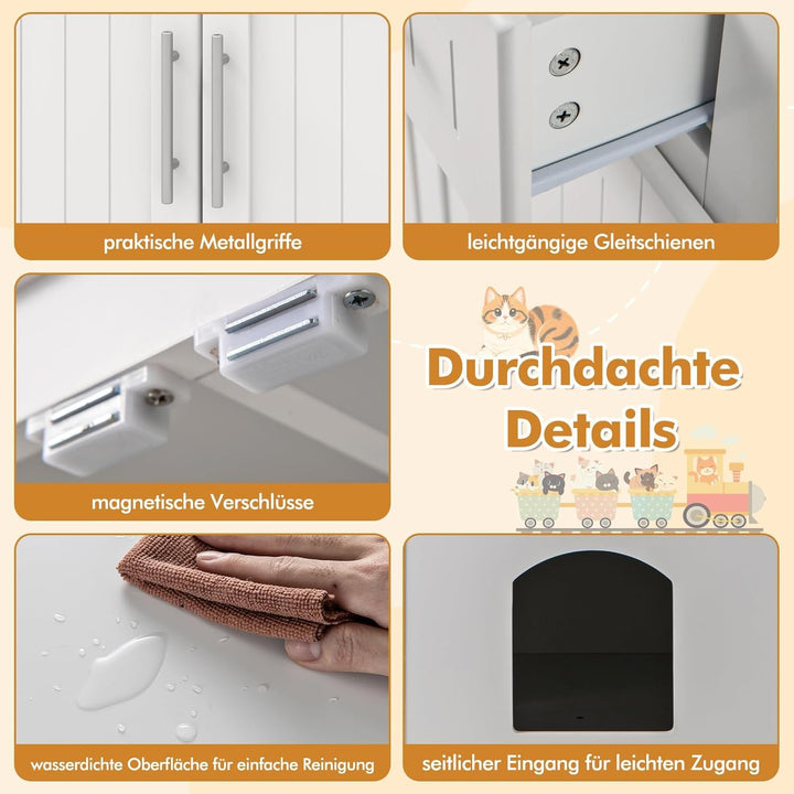 COSTWAY Katzenschrank für Katzentoilette, Katzenklo Schrank mit 2 Schubladen, 2 Türen & Eingang, Kat