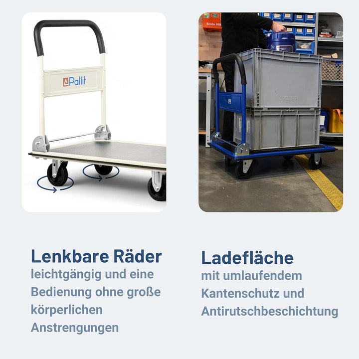Pallit Carry Transportwagen klappbar 150kg Rollwagen mit Anti-Rutsch-Beschichtung Lenkbarer Plattfor