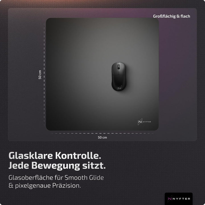 Nyfter Glas Gaming Mauspad 50x50 – Ultra-Präzise Oberfläche, Gehärtetes Glas, Vollsilikon-Anti-Rutsc