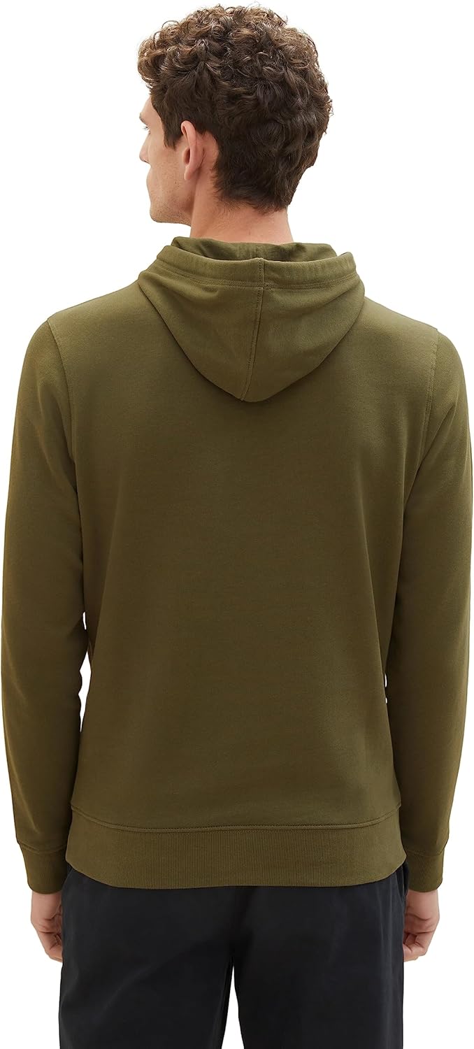 TOM TAILOR Herren Basic Hoodie Sweatshirt mit Logo-Print L 13050 - Olive Night Green, L 13050 - Oliv