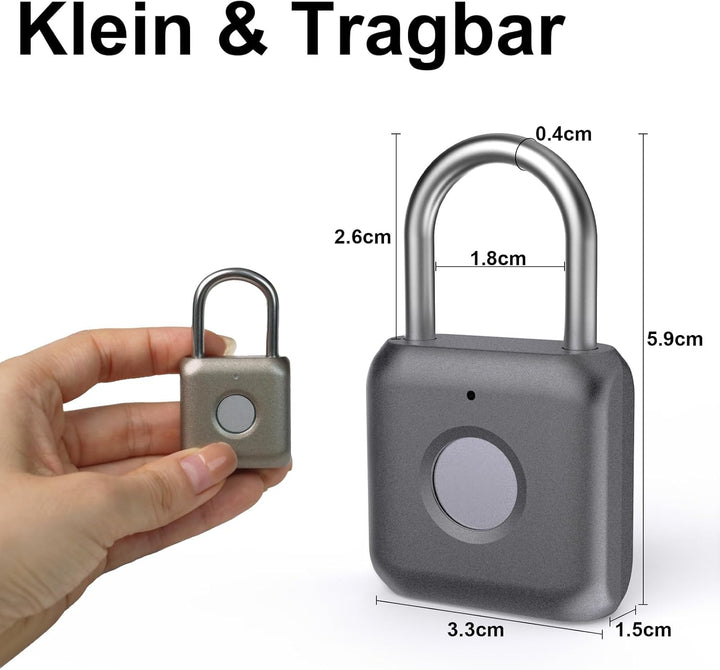 Schloss mit Fingerabdruck, Eseesmart Fingerprint Schloss, Fingerabdruck Vorhängeschlöss, USB-Aufladu