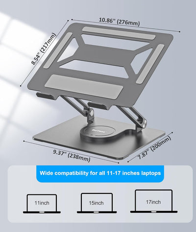 BoYata Laptopständer für Schreibtisch, Verstellbarer Computerständer mit 360°Drehbarer Basis, Ergono