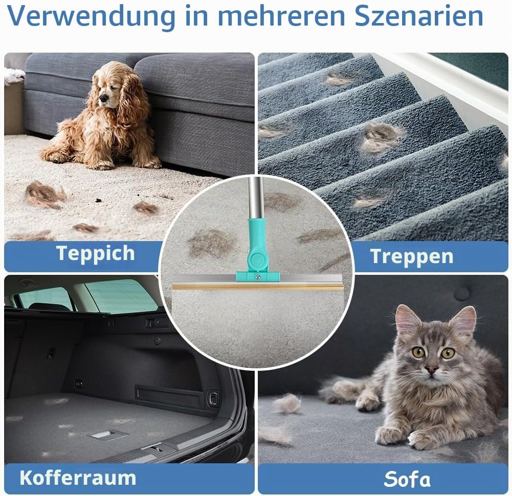 flintronic Tierhaarentferner, Teppichbürste mit 50.5-134cm Verstellbarem Griff, Fusselentferner für