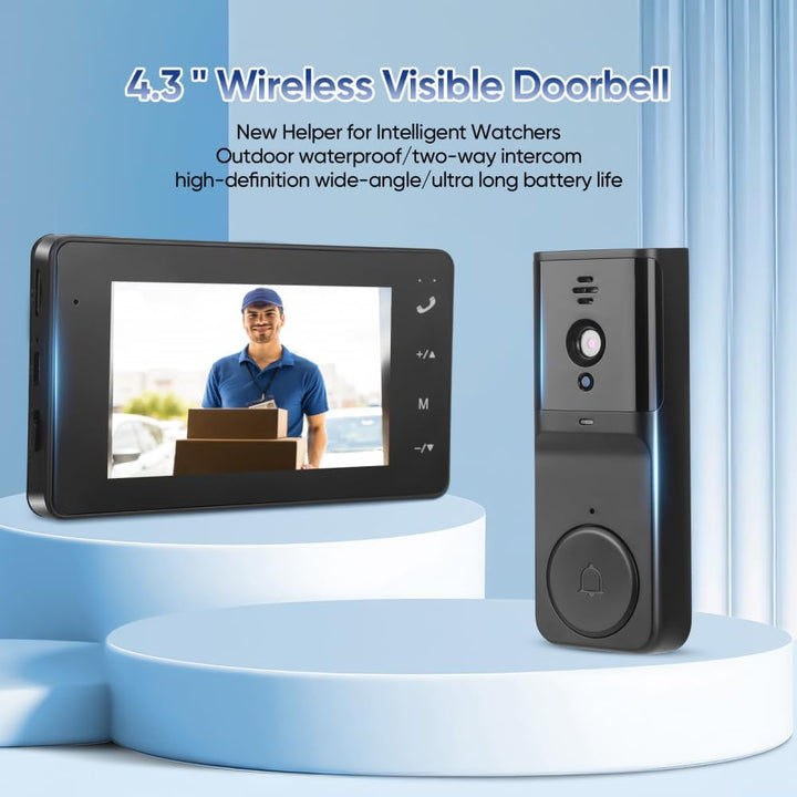 Türklingel mit Kamera, 1080P HD Drahtlose Video Türklingel, IP65 Wasserdicht, 4,3" IPS-Display inkl.