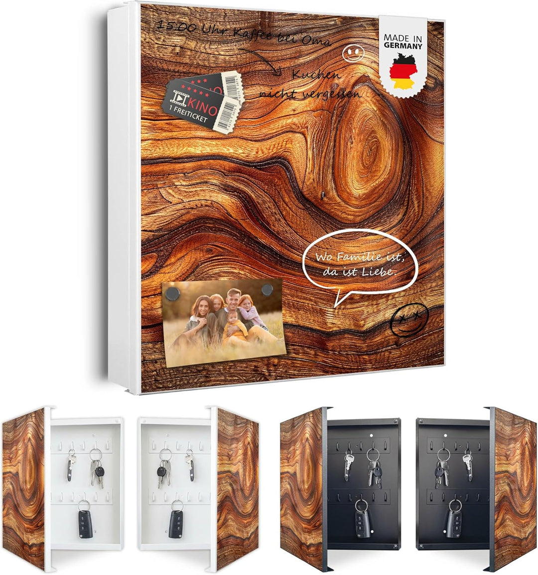 banjado Grosser Schlüsselkasten Glas - Schlüsselbox 30x30cm mit 50 Haken - Schlüsselkasten modern fü