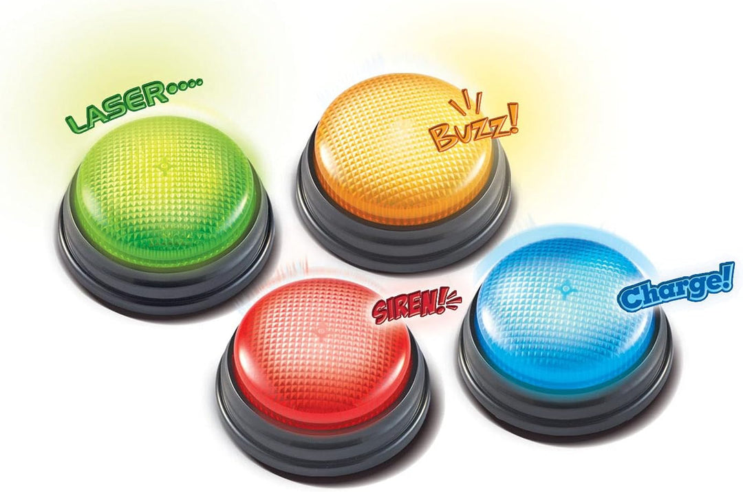 Learning Resources Antwort-Buzzer Licht &amp; Sound 4er-Set – Quizshow-Signalgeräte Ø 9 cm für Familie,