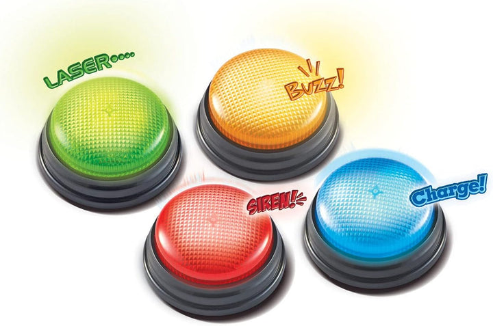 Learning Resources Antwort-Buzzer Licht &amp; Sound 4er-Set – Quizshow-Signalgeräte Ø 9 cm für Familie,