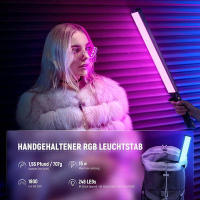 NEEWER BH30S RGB Videoleuchte Lichtstab mit 2,4G/APP Steuerung, 360°berührbare RGBWW Hue Mixer Photo