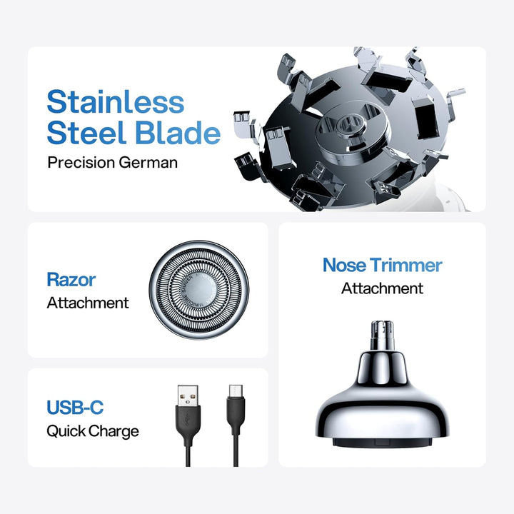 yoose 2-in-1 Nasenhaartrimmer & MINI Rasierer – Ganzkörper-Legierung, Magnetische Wechselköpfe, IPX7