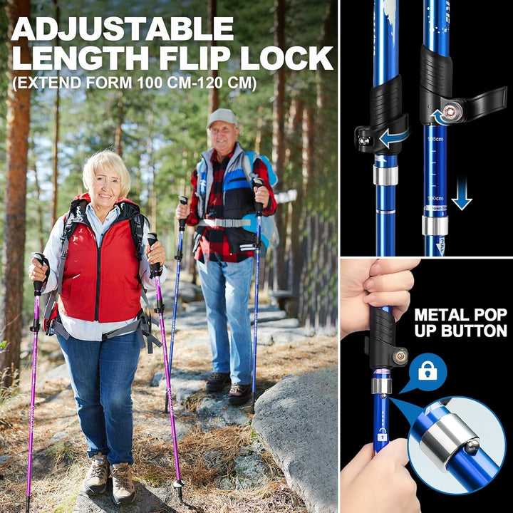 COVACURE Wanderstöcke Nordic Walking Stöcke - Faltbar, Verstellbar, Teleskop, Leicht, mit Gummipuffe