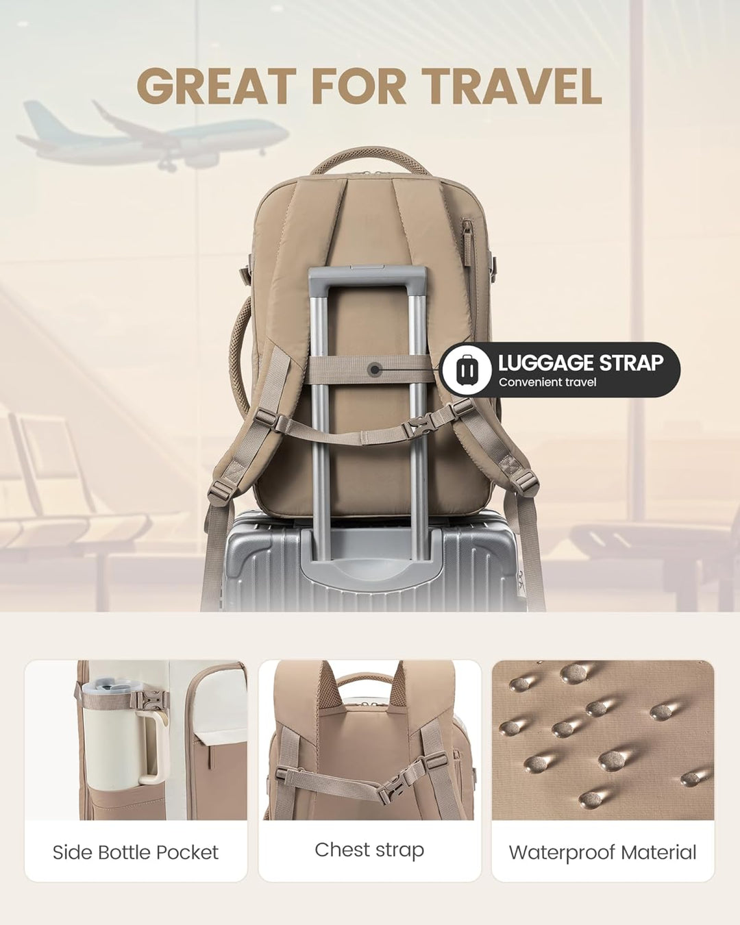 LOVEVOOK Reiserucksack Damen, Handgepäck Rucksack Flugzeug, Travel Backpack Women, Handgepäck Tasche