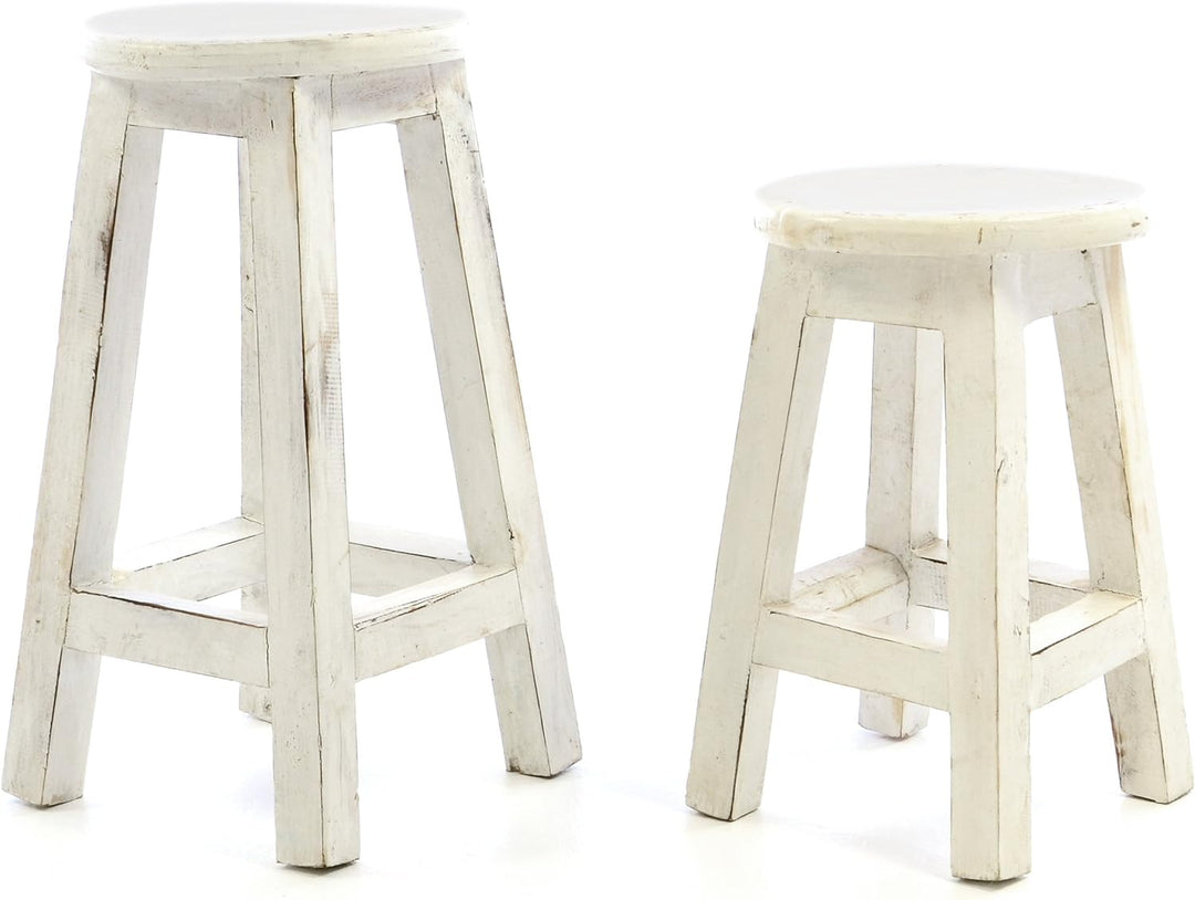Divero Rustikaler Hocker rund massiv Holz Sitzhocker weiss im Vintage-Look Schemel Blumentisch Blume