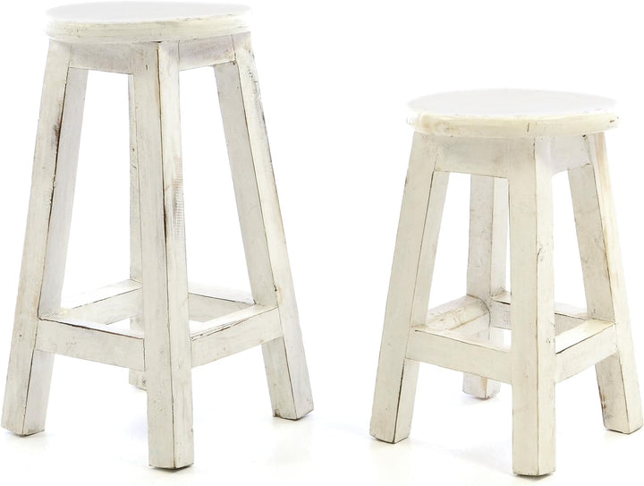 Divero Rustikaler Hocker rund massiv Holz Sitzhocker weiss im Vintage-Look Schemel Blumentisch Blume