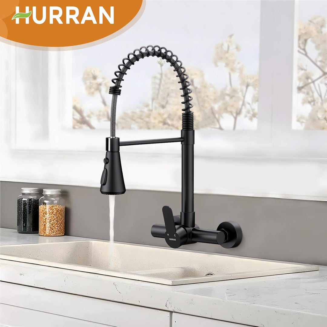 HURRAN Wasserhahn Wandmontage, Küchenarmatur mit 3 Auslaufarten, 360° Schwenkbarer Wasserhahn Küche