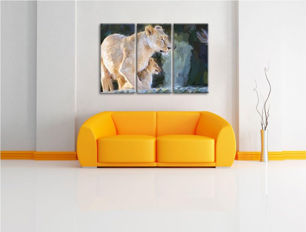 Löwenmutter mit Jungtier Spezial 3-Teiler Leinwandbild 120x80 Bild auf Leinwand, XXL riesige Bilder