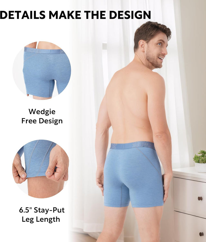 Separatec Herren Boxershorts Glattes Bambus Rayon mit getrennten Beuteln Unterwäsche 3er Pack Boxers