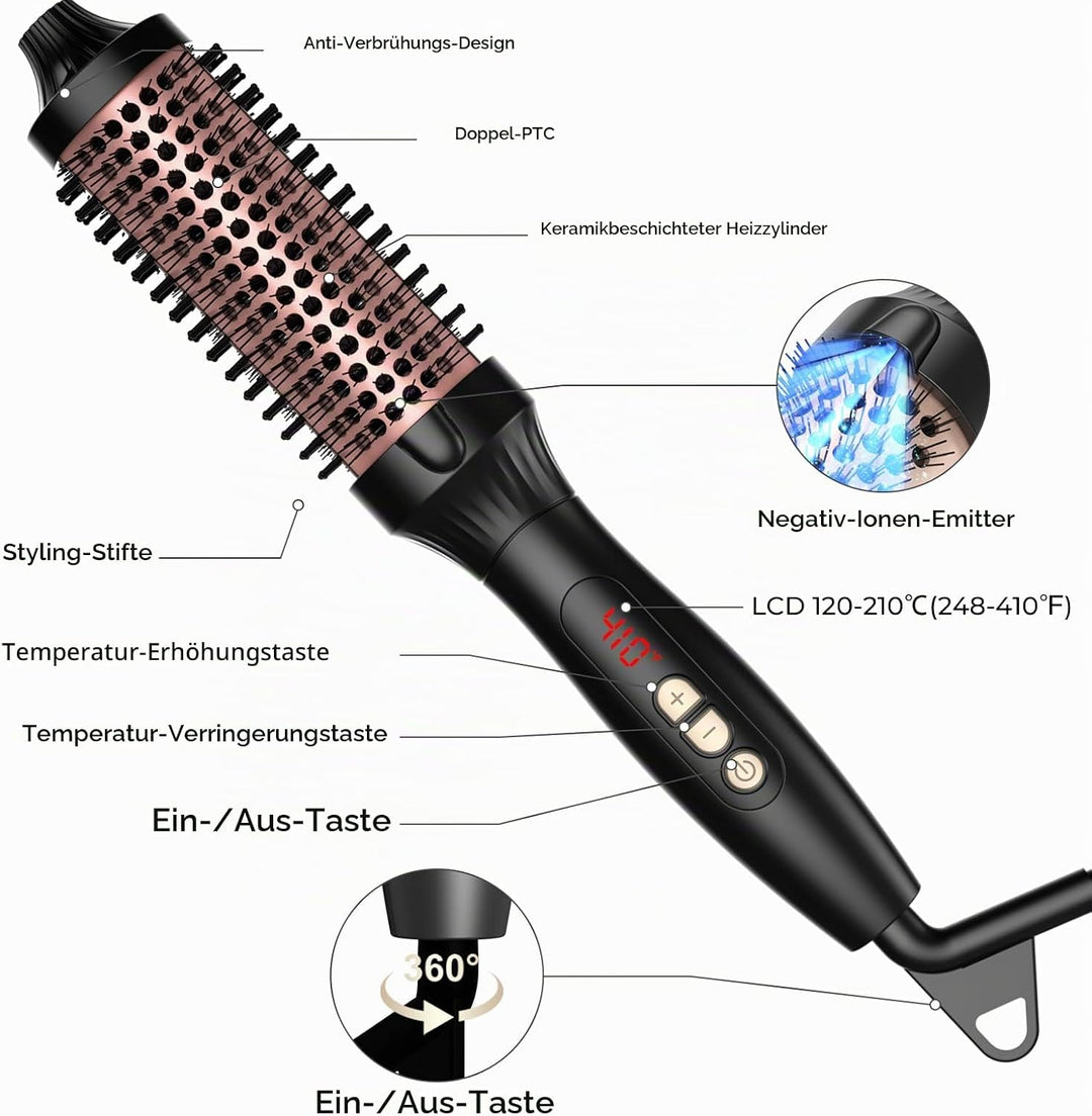 UKLISS Thermobürste Thermal Brush LCD-Display [120-200℃], Doppel-PTC, 38MM | Doppel-PTC Thermo Rundb